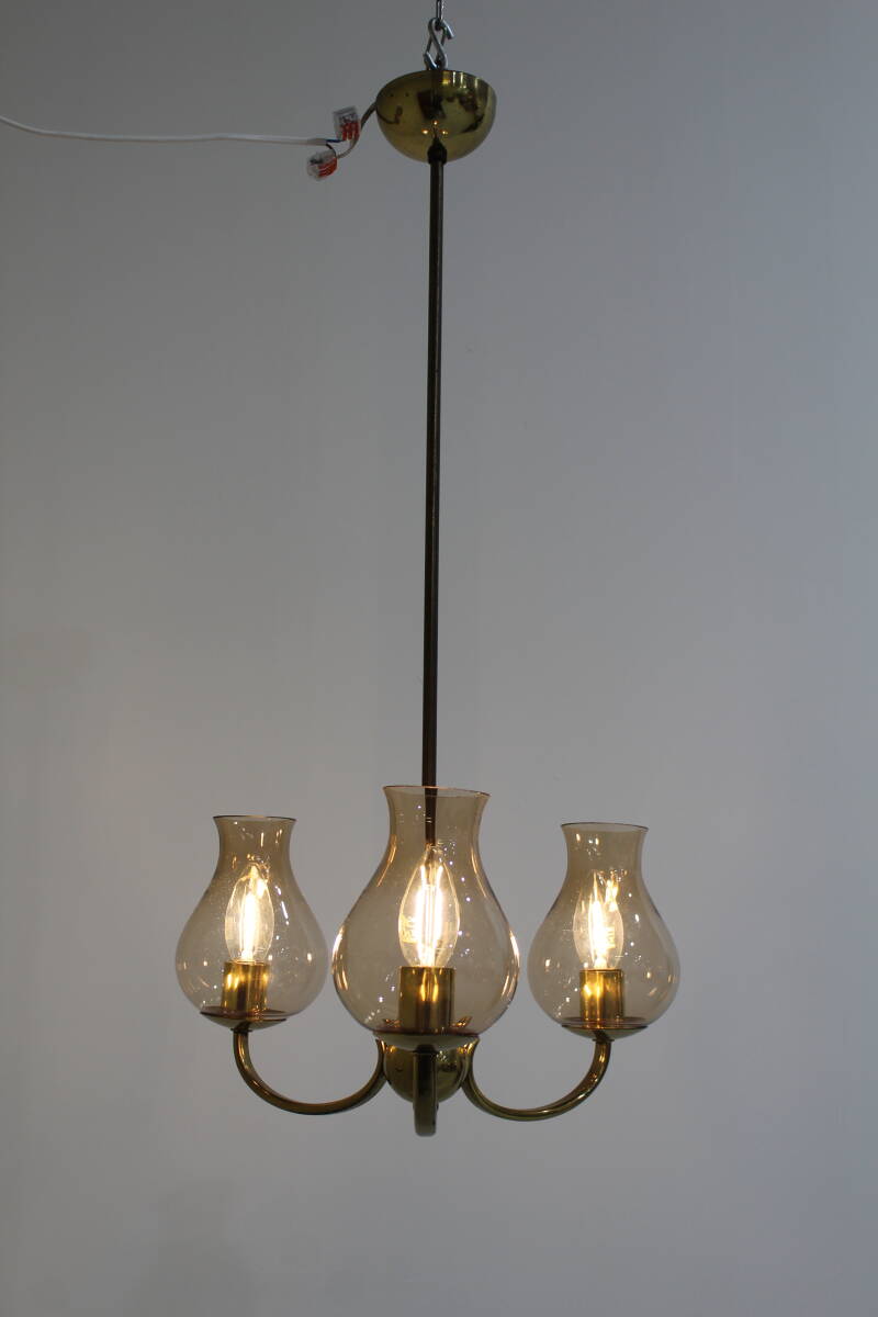 Vintage pendant lamp - 3 arms, brass 70s | 00976