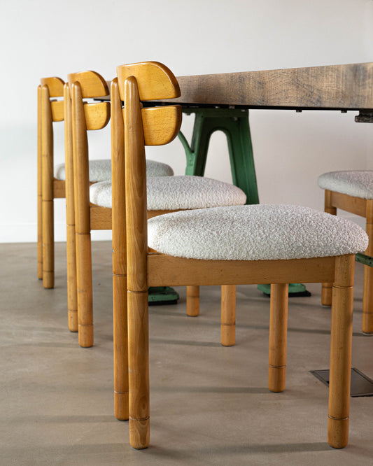 4x vintage eetkamerstoelen - teddy en hout, jaren '70