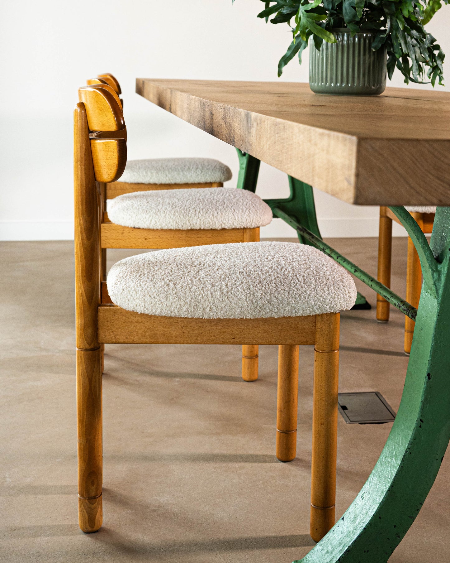 4x vintage eetkamerstoelen - teddy en hout, jaren '70