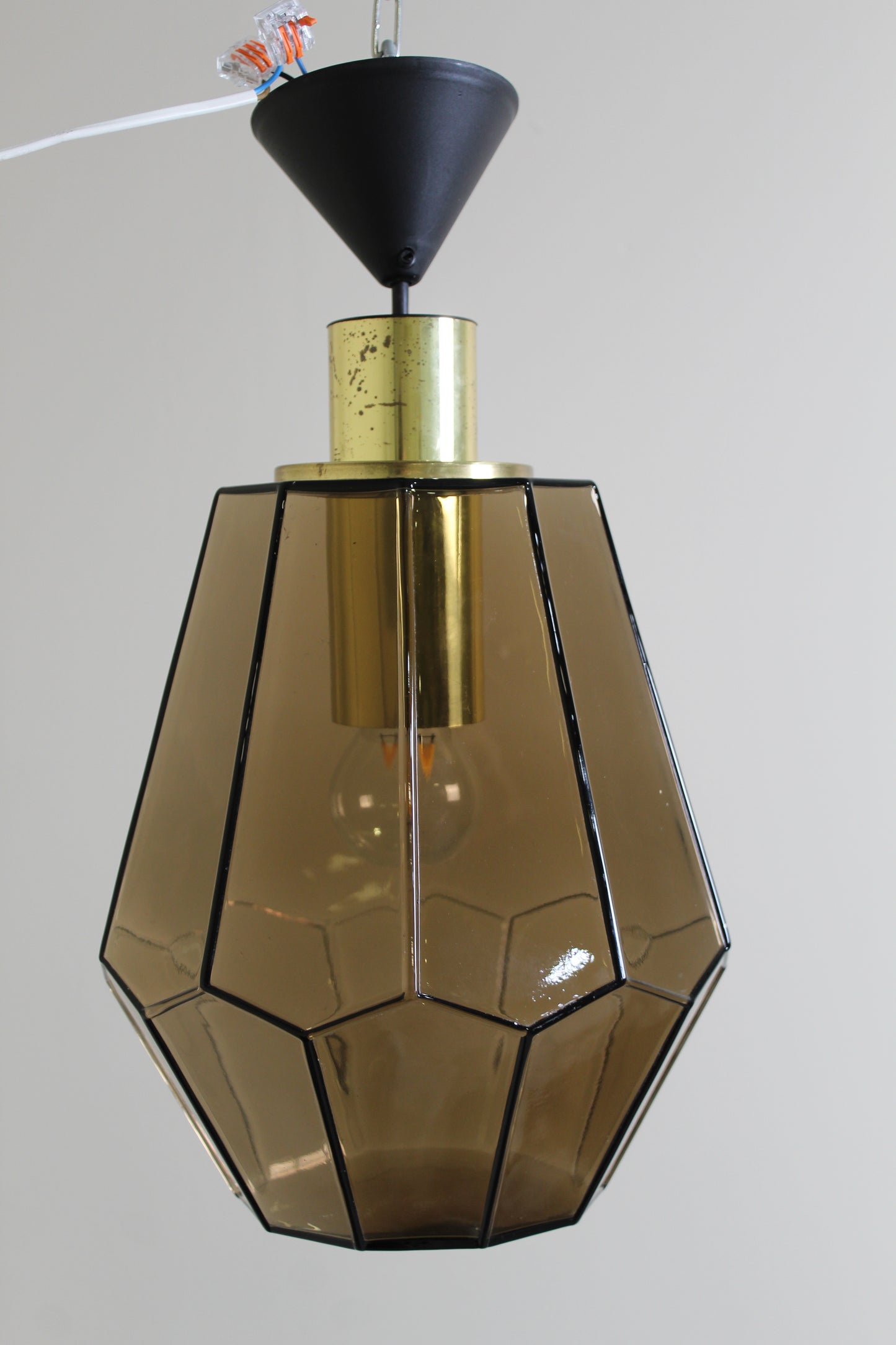 Vintage rookglas hanglamp, plafondlamp Glashutte Limburg