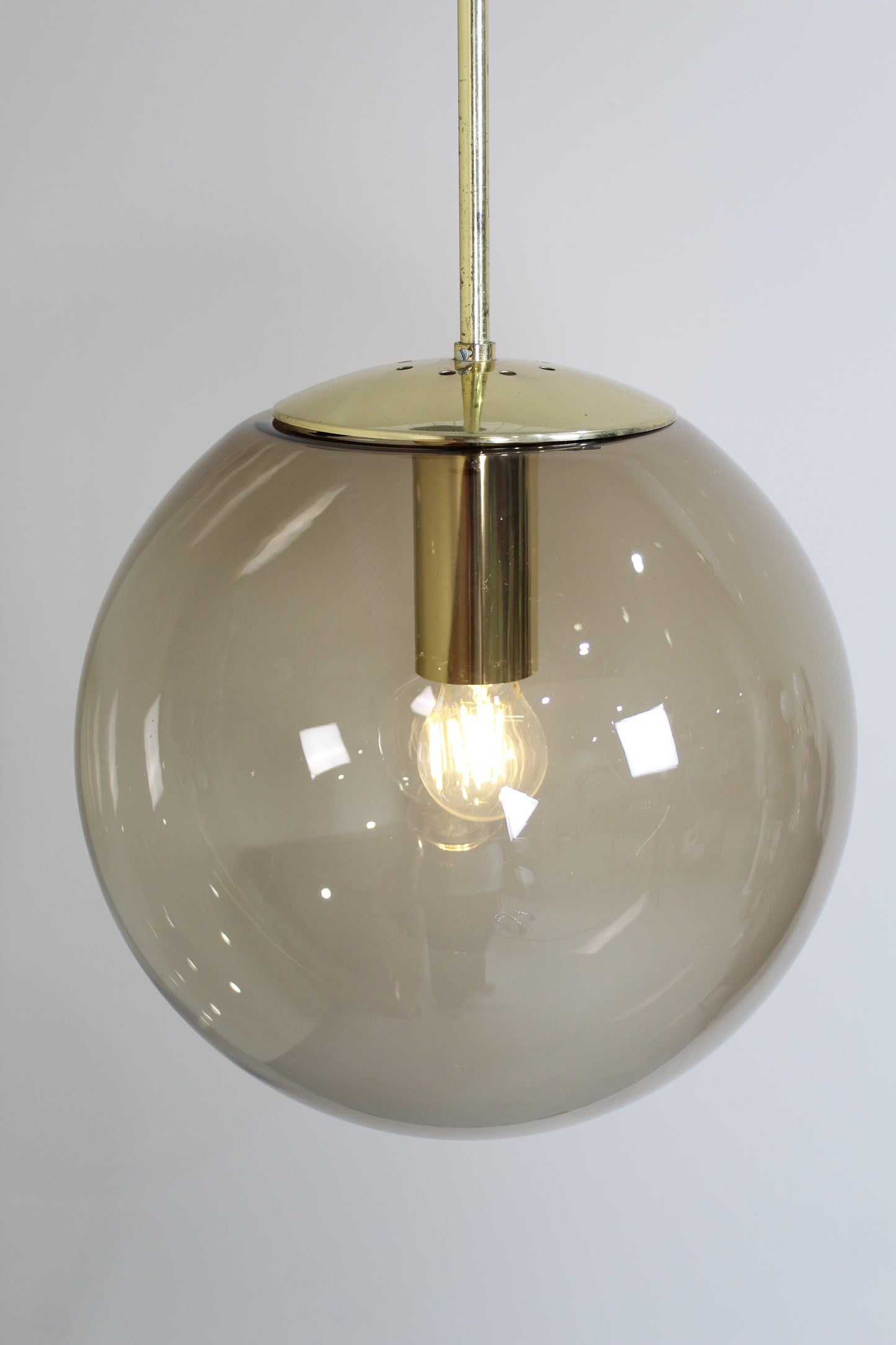 Vintage rookglas hanglamp, bollamp Glashutte Limburg