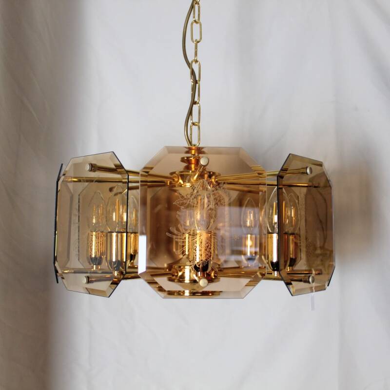 Vintage hanglamp facetgeslepen rookglas