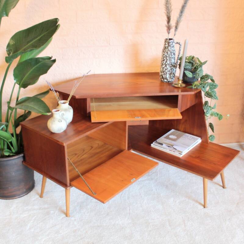 Vintage hoekkast, audiomeubel
