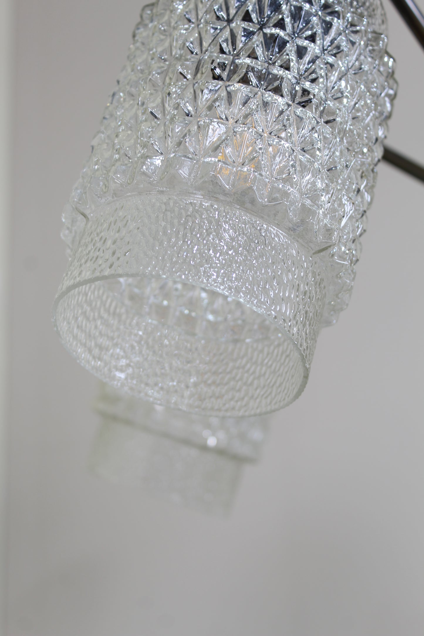 Vintage plafondlamp, kroonluchter - jaren '60, messing, glas