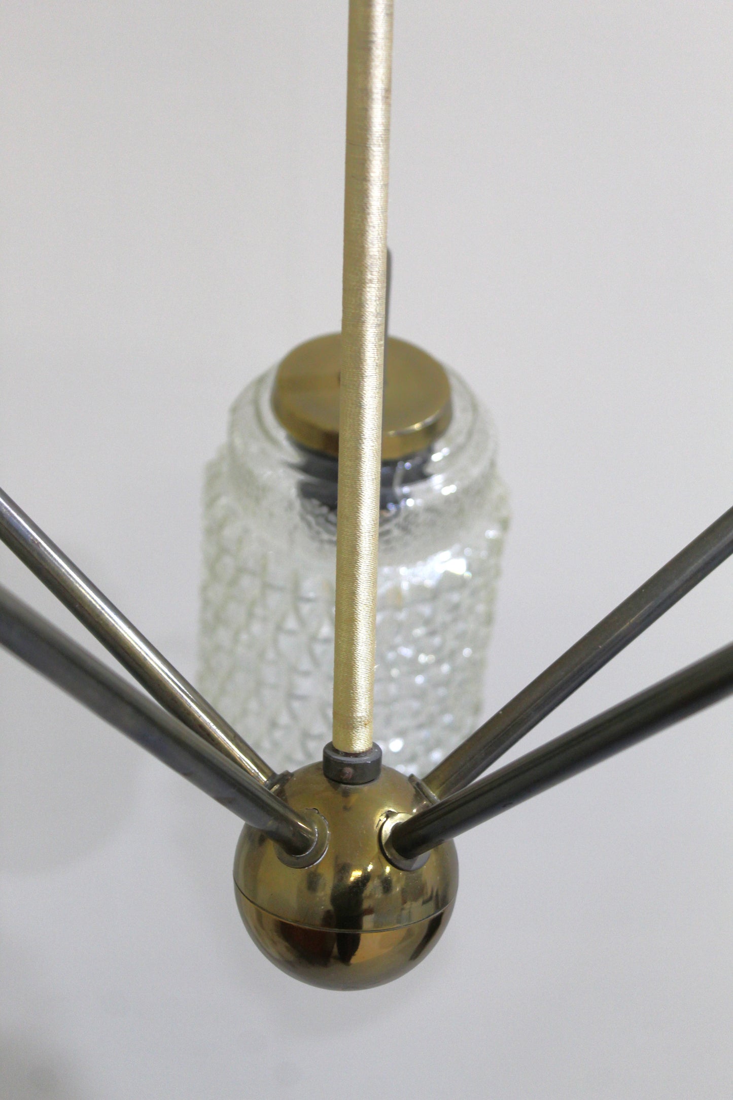 Vintage plafondlamp, kroonluchter - jaren '60, messing, glas