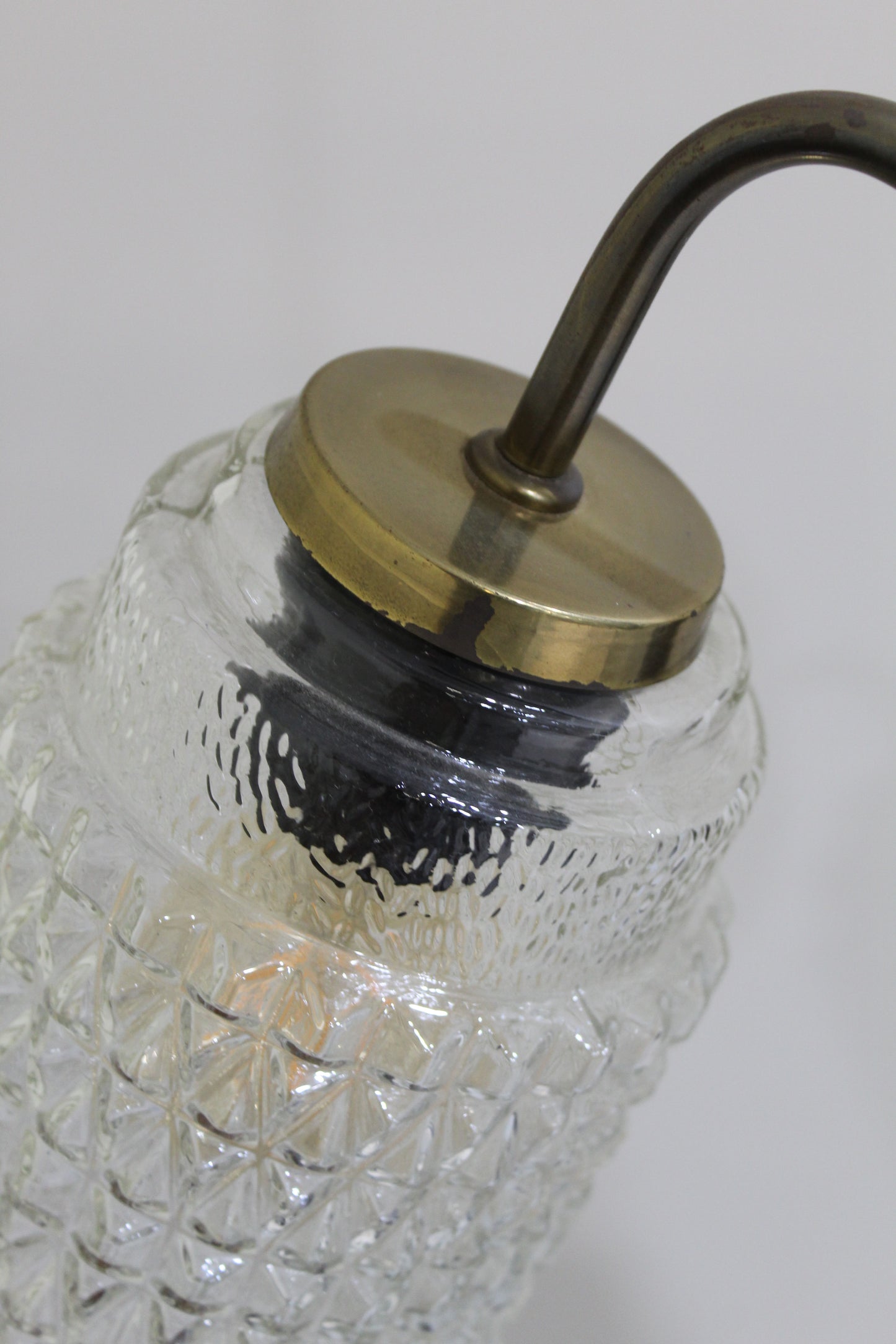 Vintage plafondlamp, kroonluchter - jaren '60, messing, glas