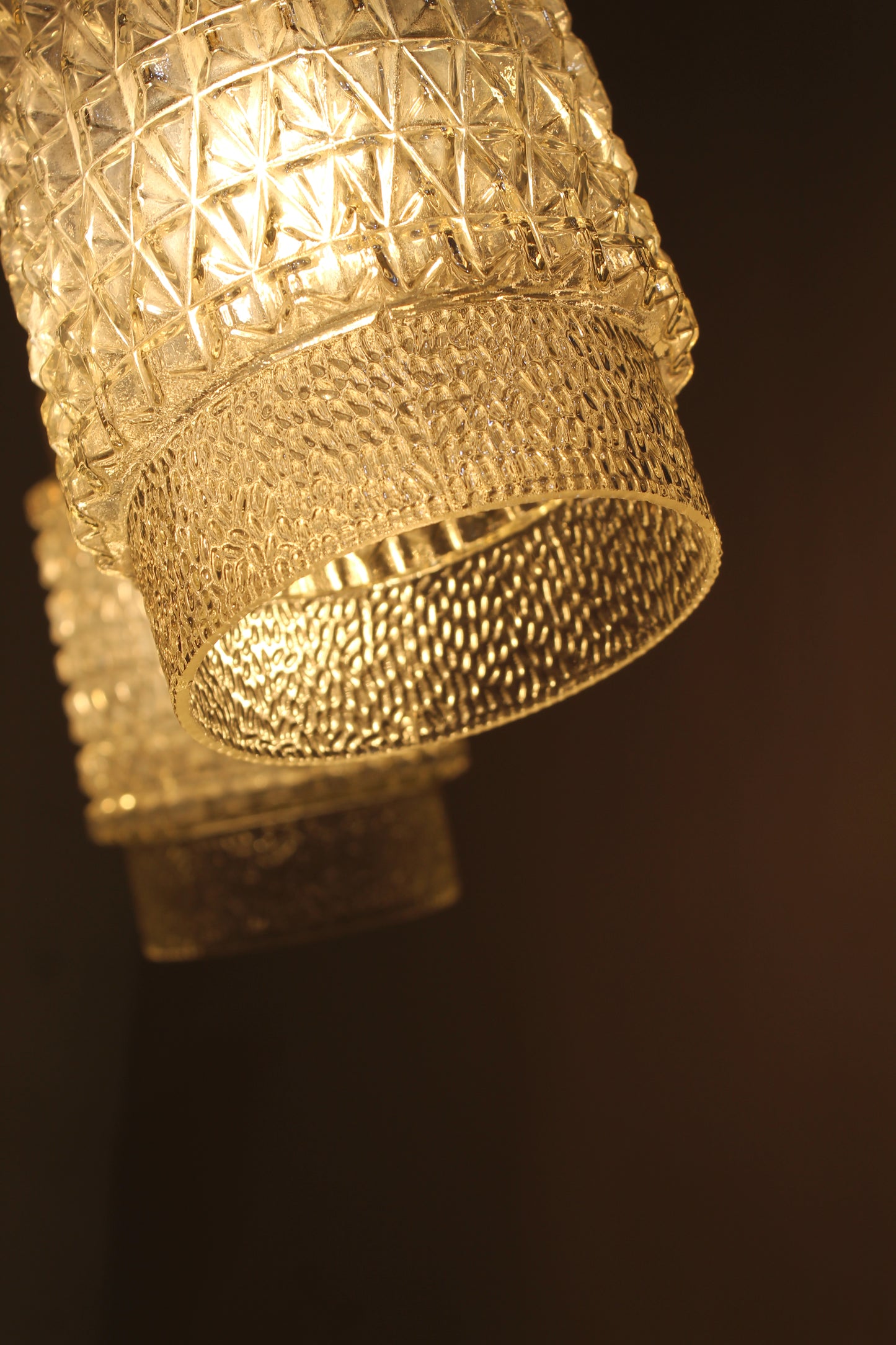 Vintage plafondlamp, kroonluchter - jaren '60, messing, glas
