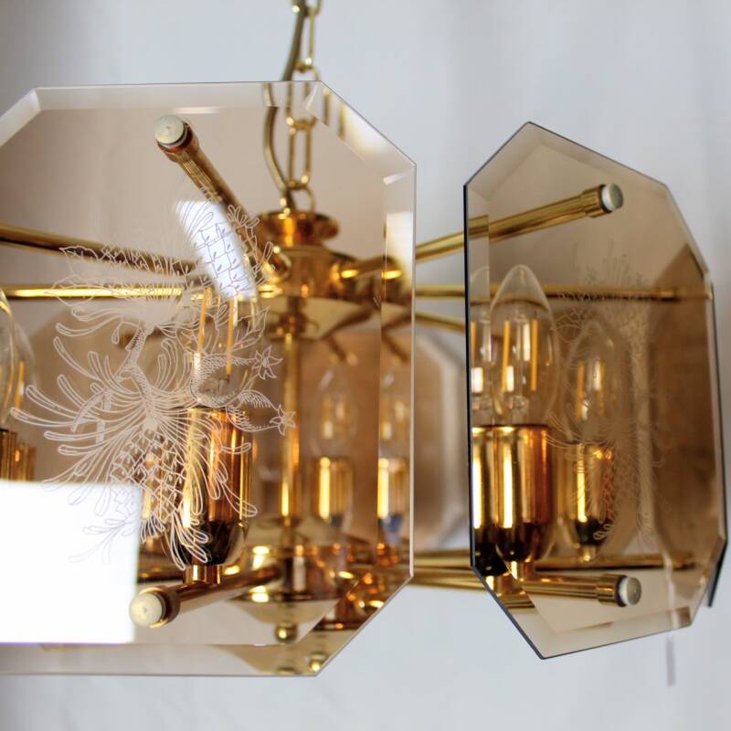 Vintage hanglamp facetgeslepen rookglas
