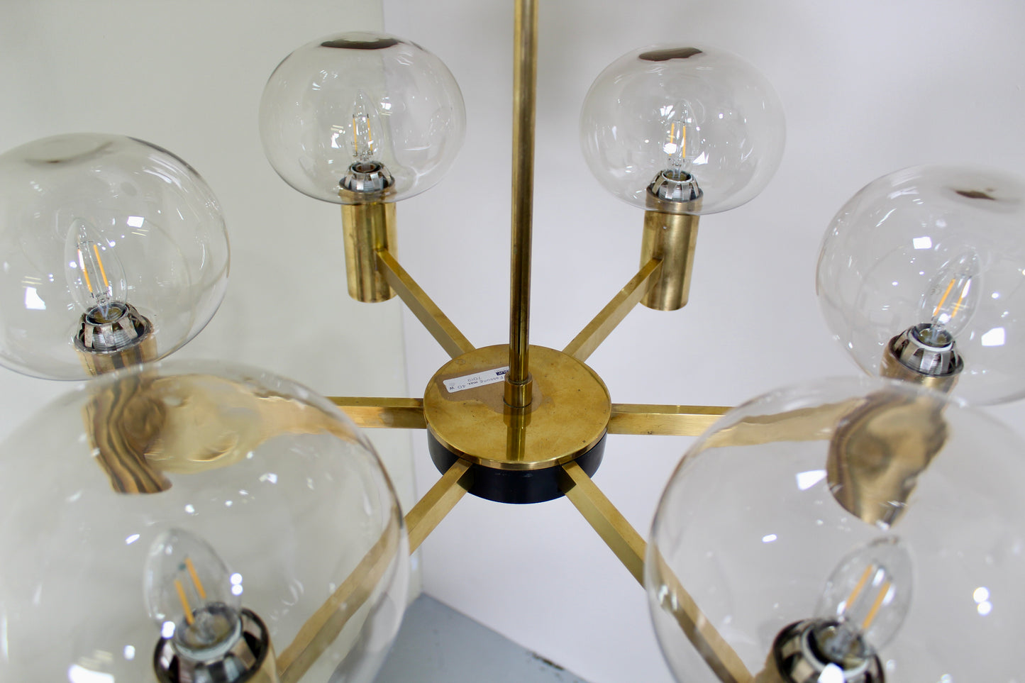 Vintage Kronleuchter, Messing Rauchglas - 70er