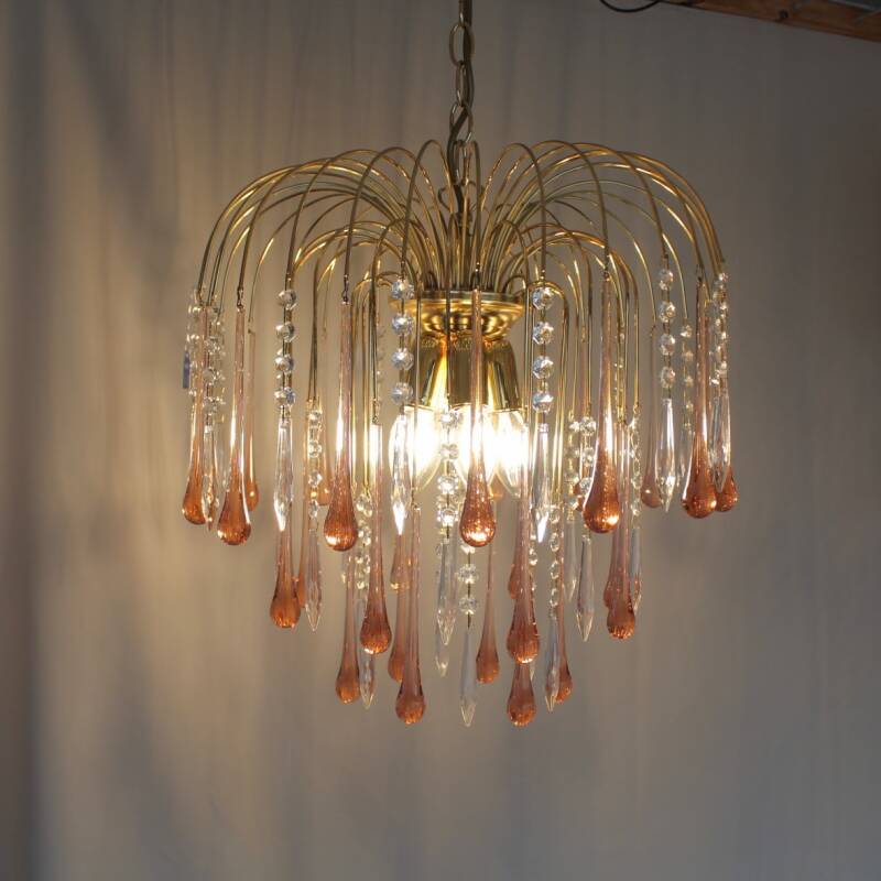 Vintage teardrop lamp - donker roze/kristal