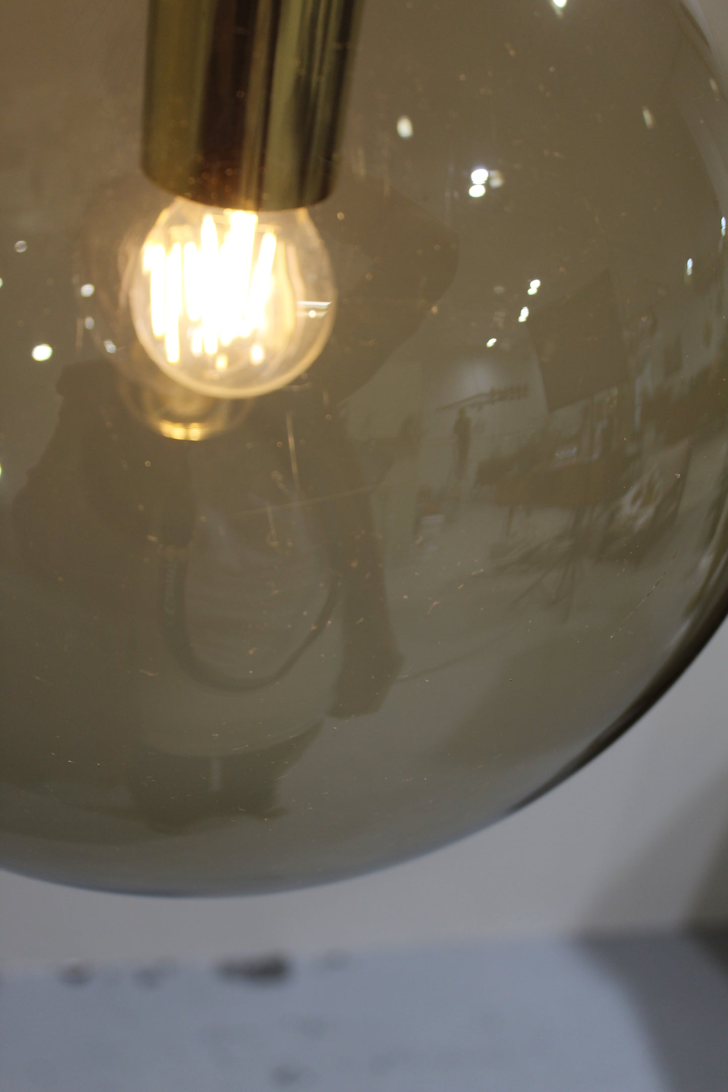 Vintage rookglas hanglamp, bollamp Glashutte Limburg