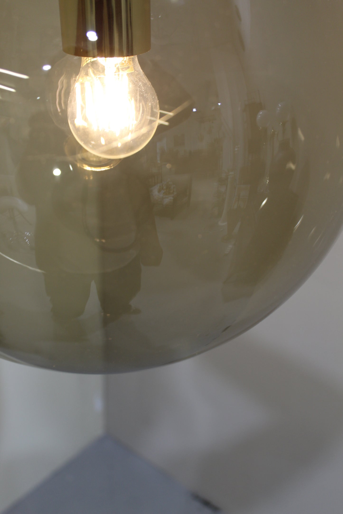 Vintage rookglas hanglamp, bollamp Glashutte Limburg
