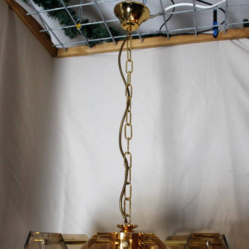 Vintage hanglamp facetgeslepen rookglas