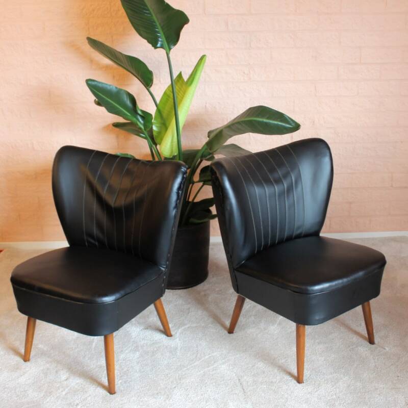 Schwarzer Vintage Cocktailsessel/Clubsessel - 2 Stühle