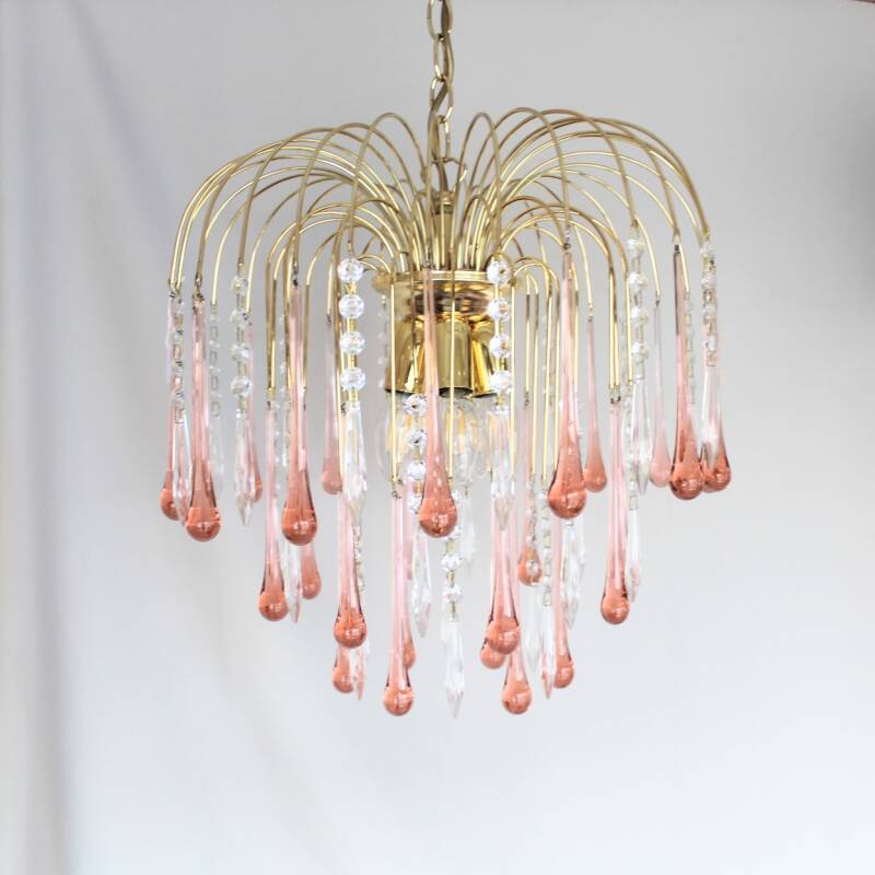 Vintage teardrop lamp - donker roze/kristal