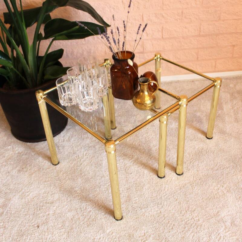 Vintage set of side tables, gold