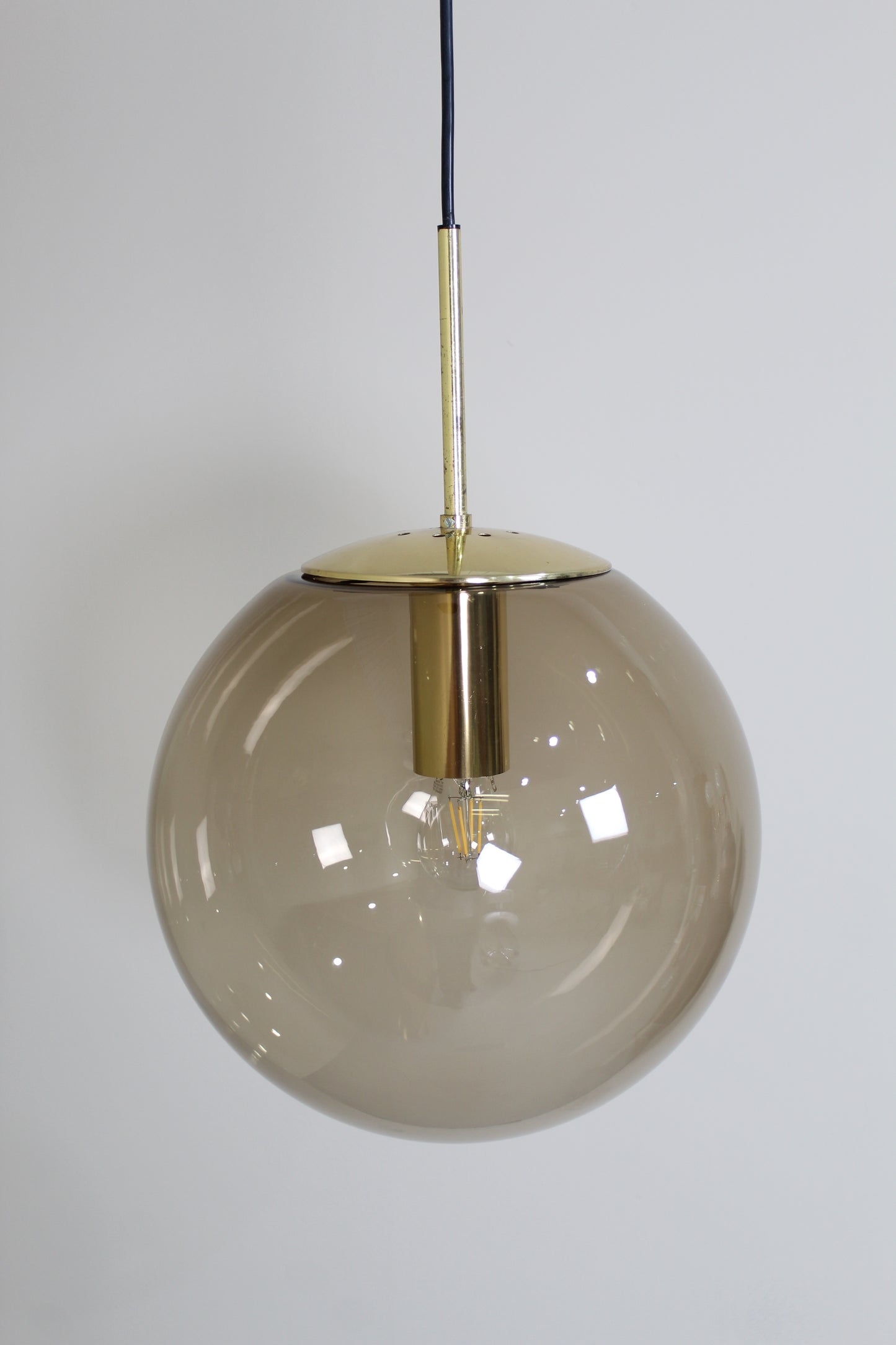 Vintage rookglas hanglamp, bollamp Glashutte Limburg