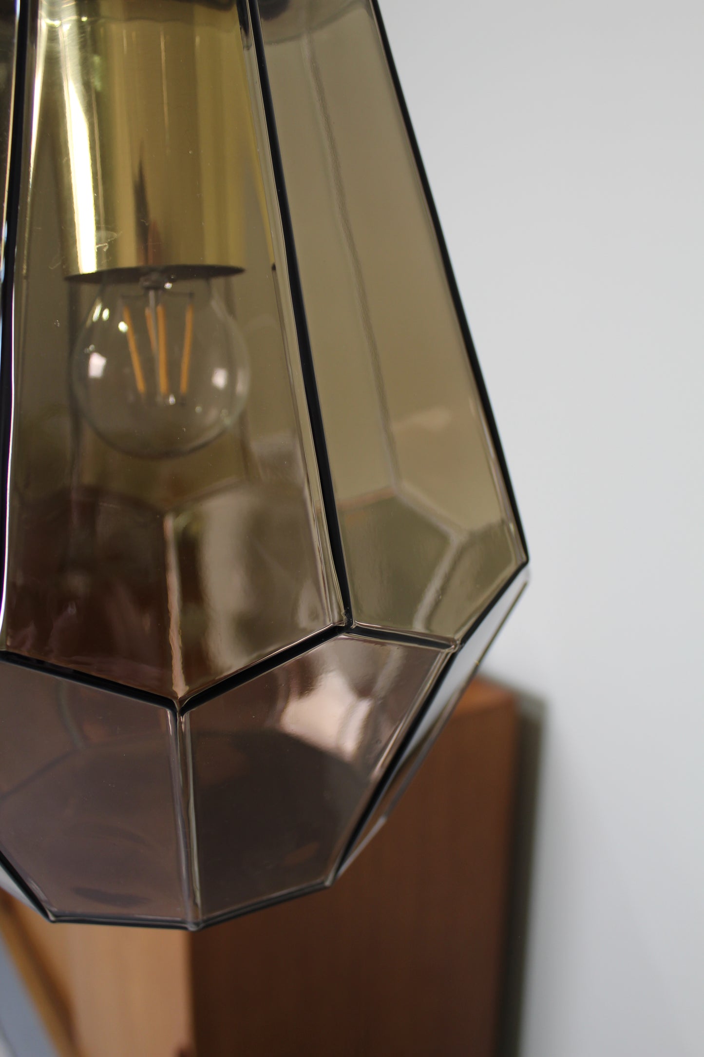 Vintage rookglas hanglamp, plafondlamp Glashutte Limburg
