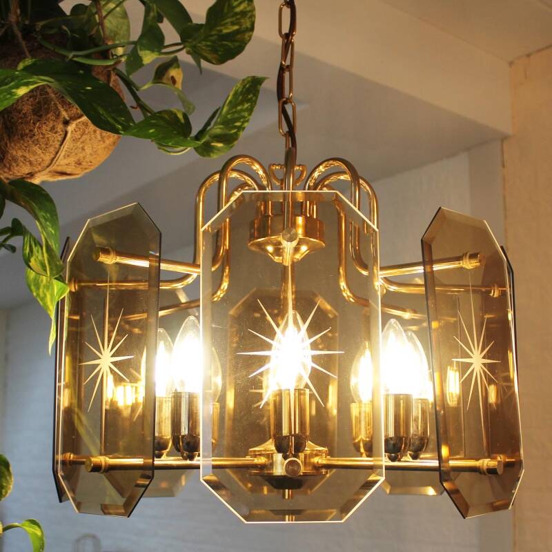 Vintage pendant lamp smoked glass