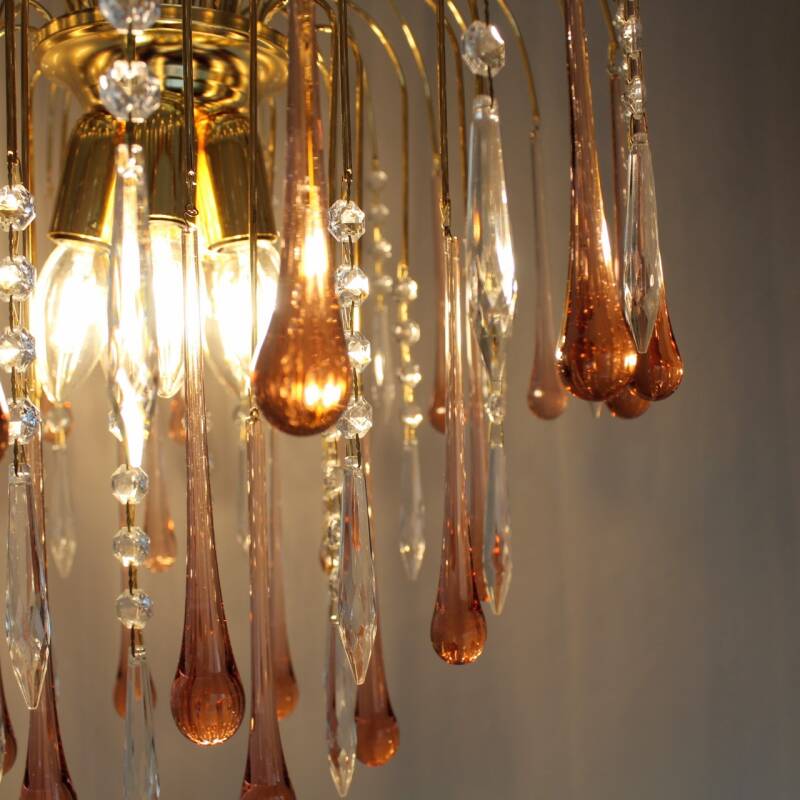 Vintage teardrop lamp - donker roze/kristal