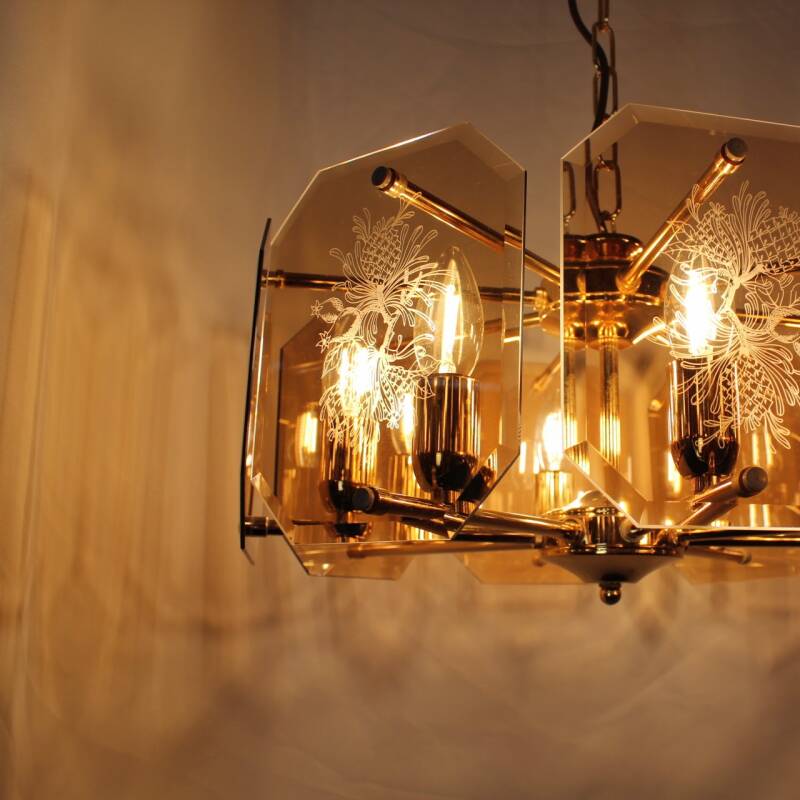Vintage hanglamp facetgeslepen rookglas