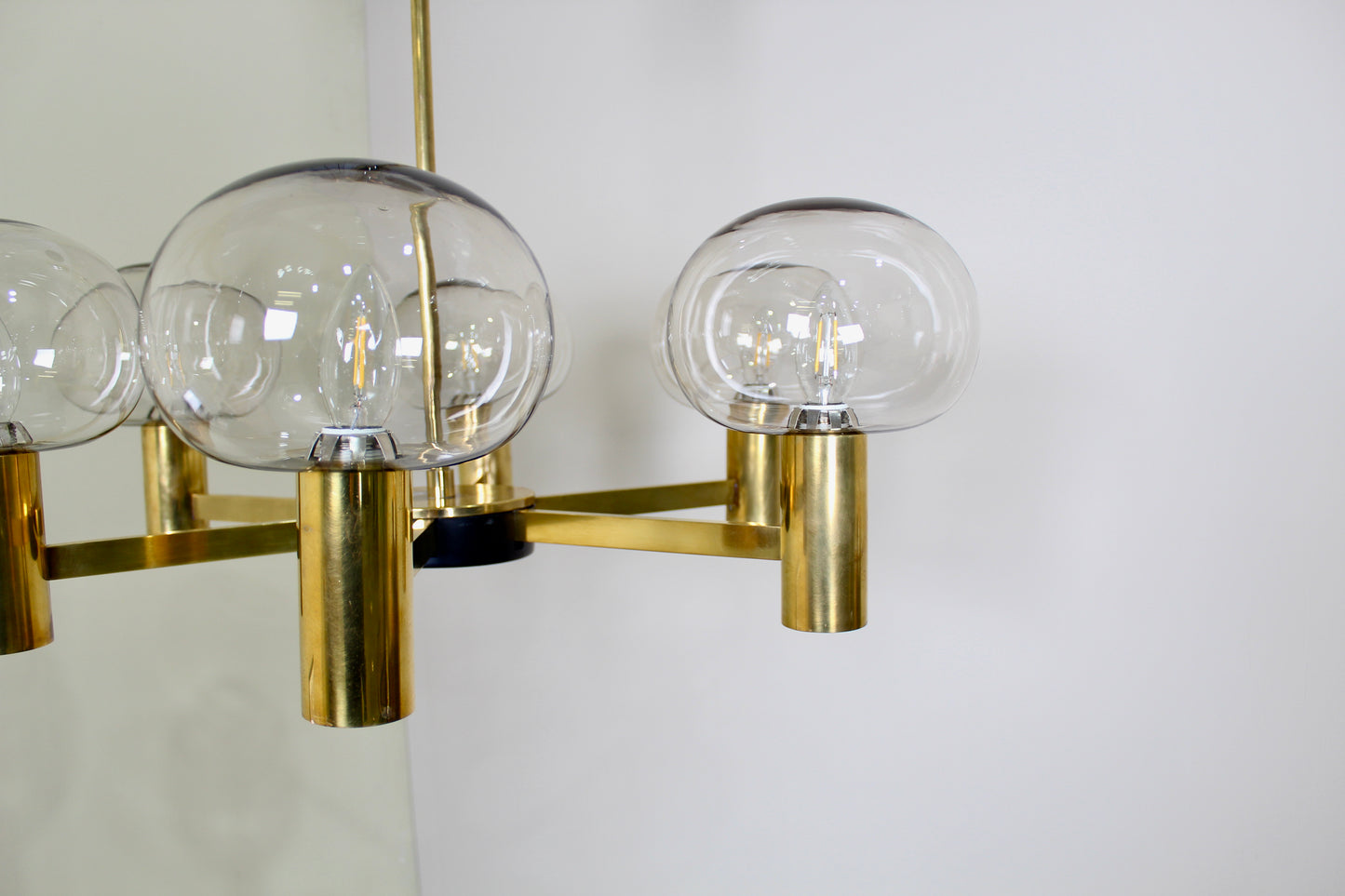 Vintage Kronleuchter, Messing Rauchglas - 70er
