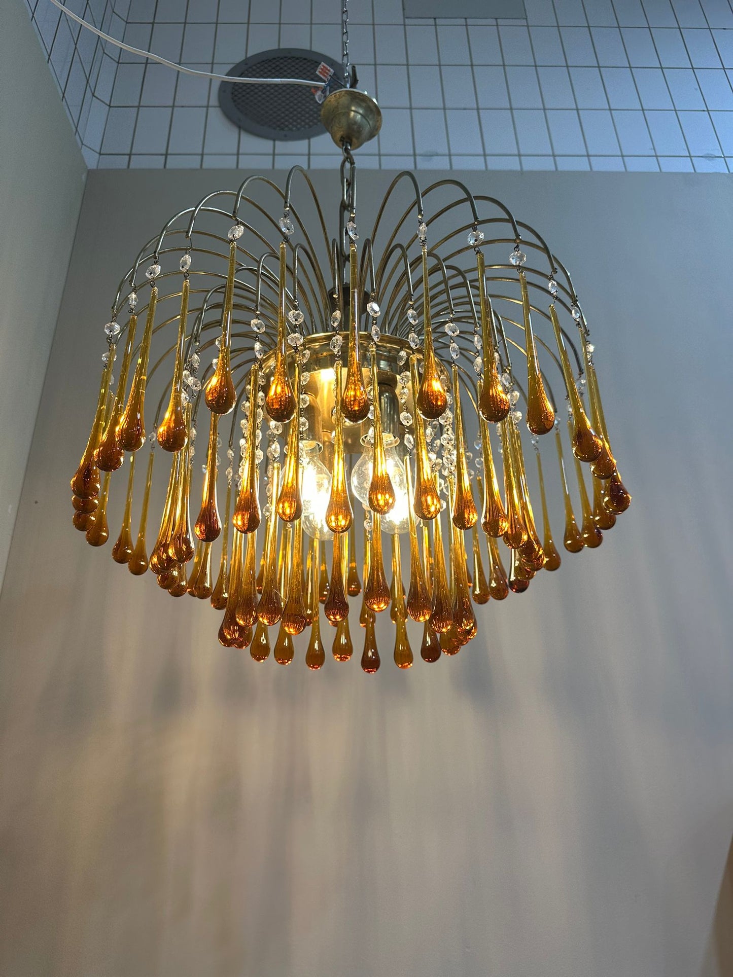 Vintage Murano teardrop hanglamp amber