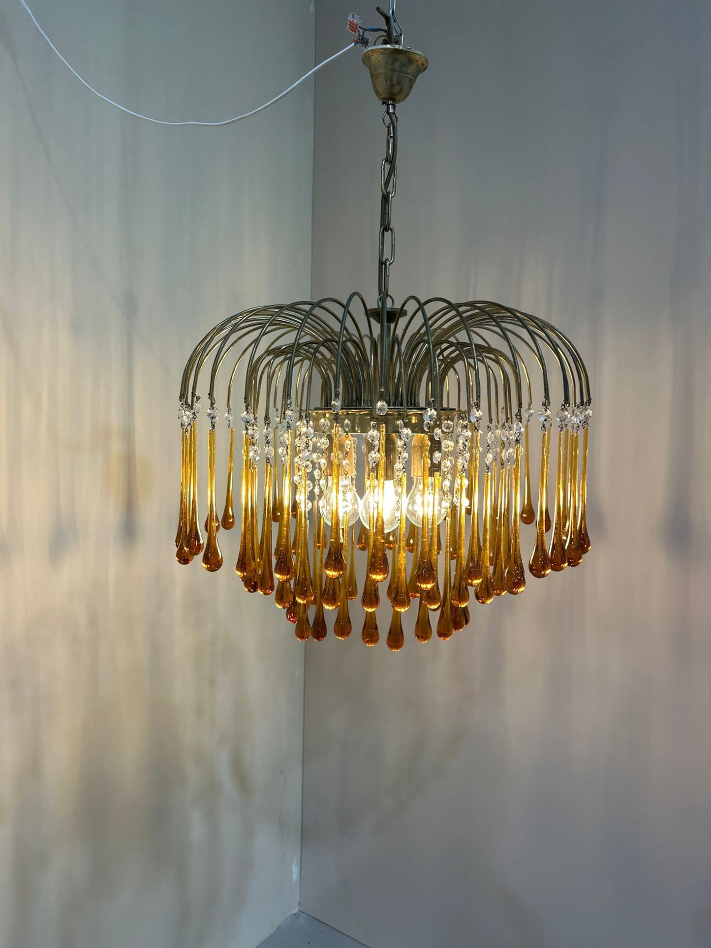 Vintage Murano teardrop hanglamp amber