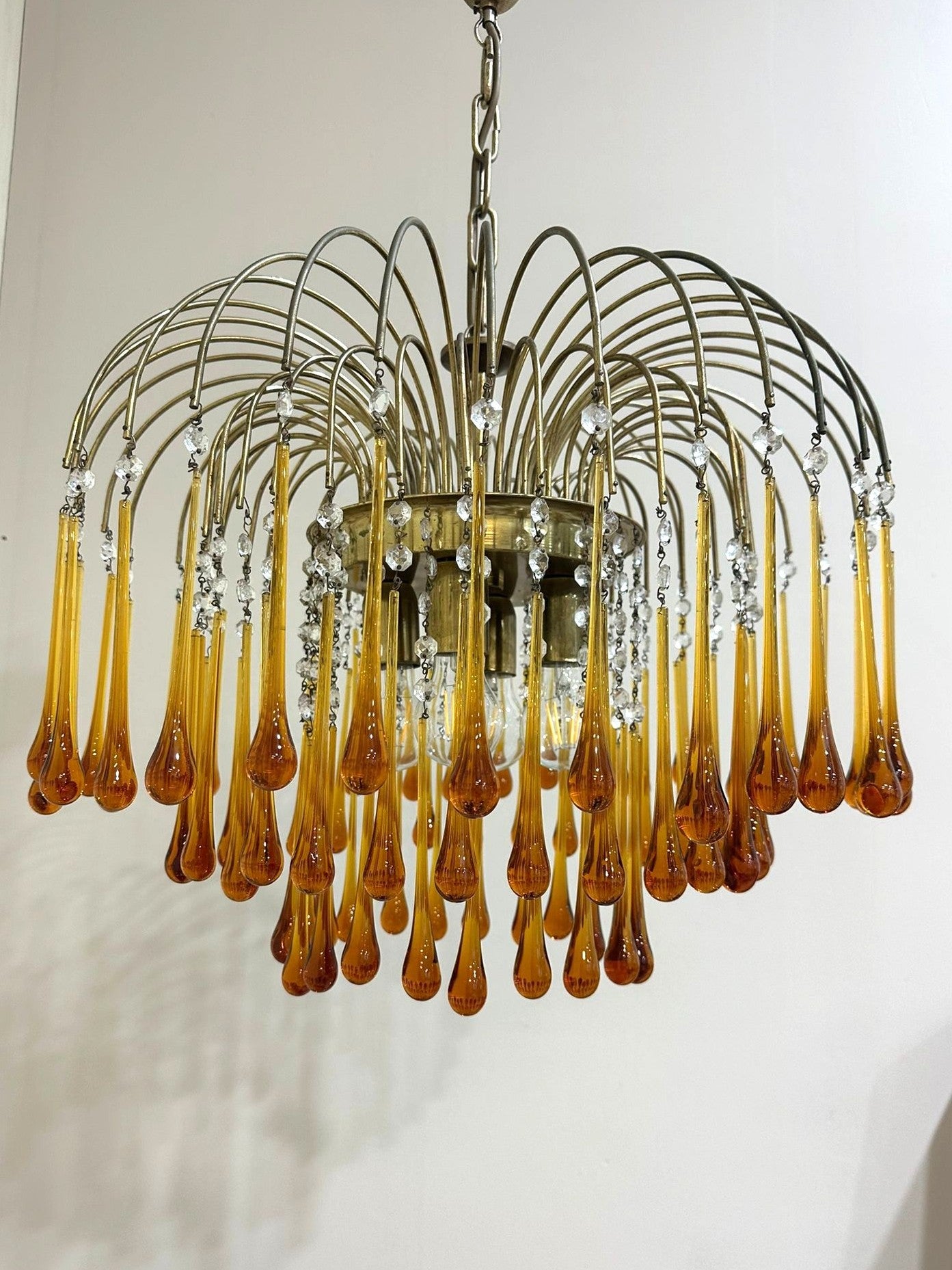 Vintage Murano teardrop hanglamp amber