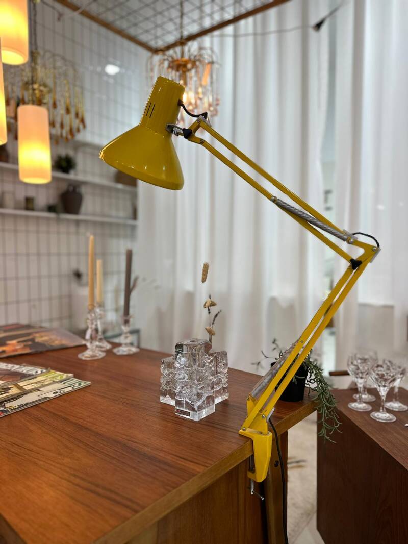 Vintage gele bureaulamp, architectenlamp – LEDU, jaren ’70 | 01136