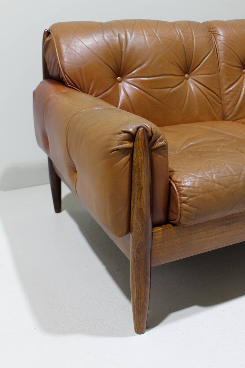 Vintage leather 3-seater sofa - 1960s, brown | 01431