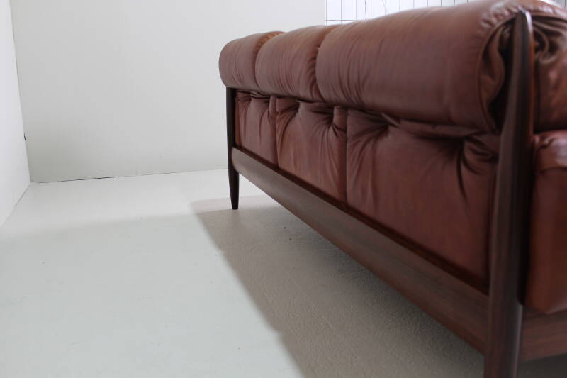 Vintage leather 3-seater sofa - 1960s, brown | 01431