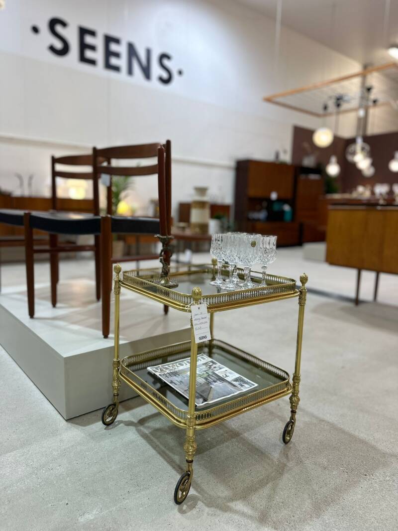 Vintage barcart, serveerwagen - messing, jaren '70 | 01440