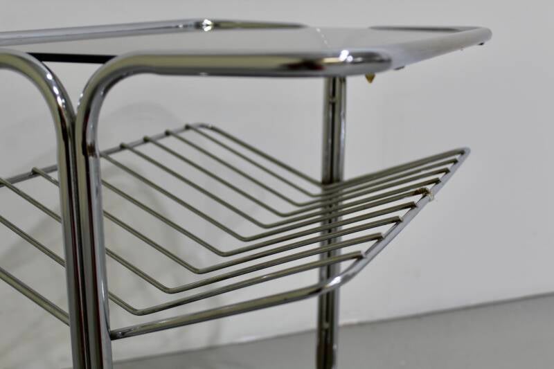 Vintage bijzettafel, trolley, lectuurmand - Jaren '80, rookglas | 01187