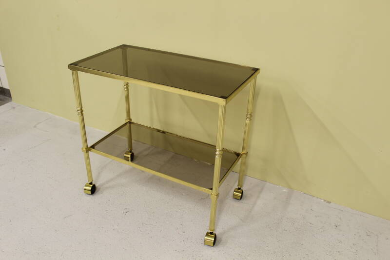 Vintage bar cart, serving trolley - brass, smoked glass, 1970s