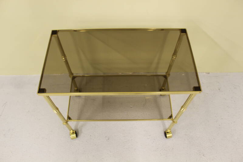 Vintage bar cart, serving trolley - brass, smoked glass, 1970s