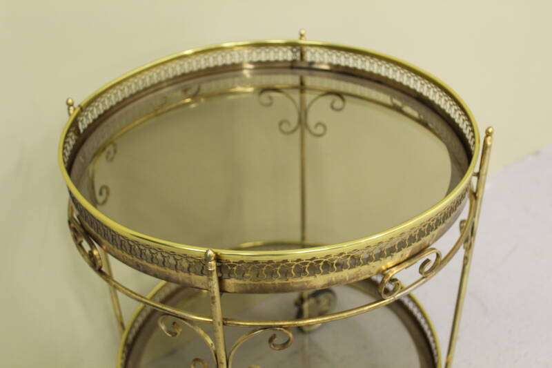 Vintage French brass bar cart - smoked glass, 70s | 00806