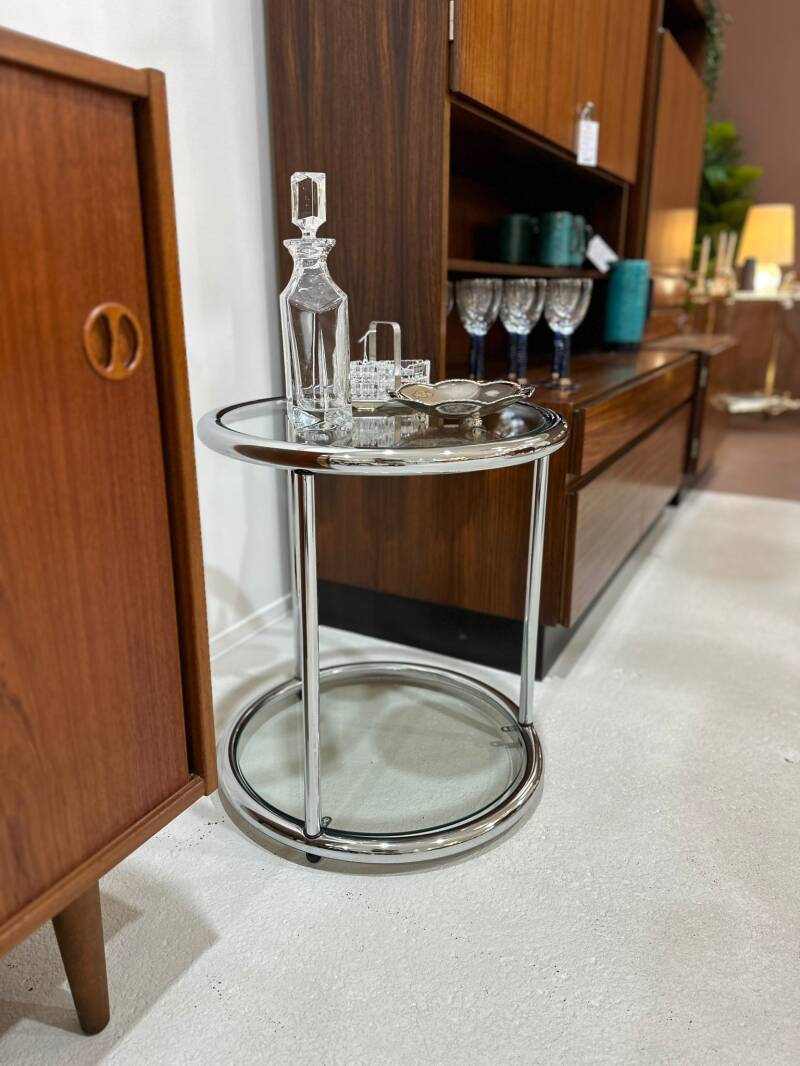Vintage bijzettafel - glas, chroom