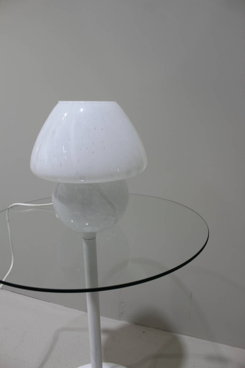 Vintage round side table - white, glass 70s