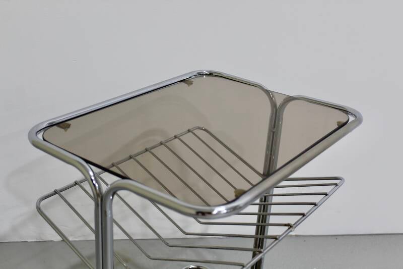 Vintage bijzettafel, trolley, lectuurmand - Jaren '80, rookglas | 01187