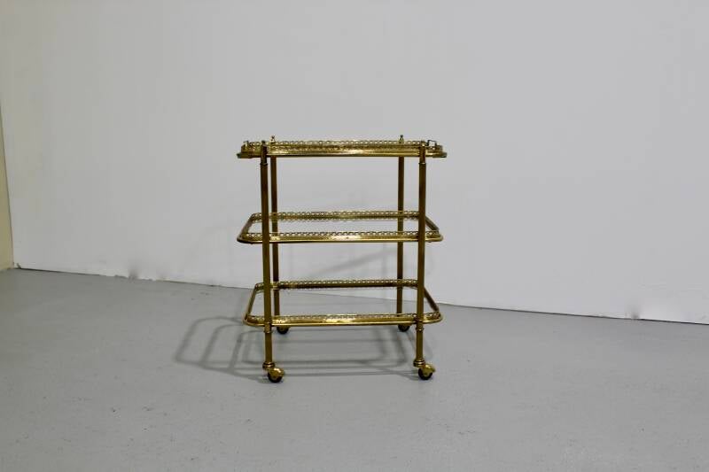 Vintage bar cart, serving trolley - brass, 1950s | 01186
