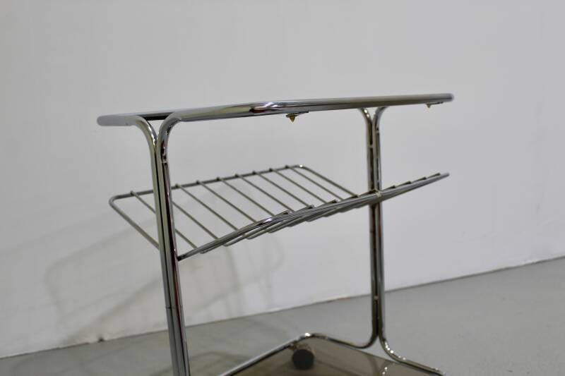 Vintage bijzettafel, trolley, lectuurmand - Jaren '80, rookglas | 01187