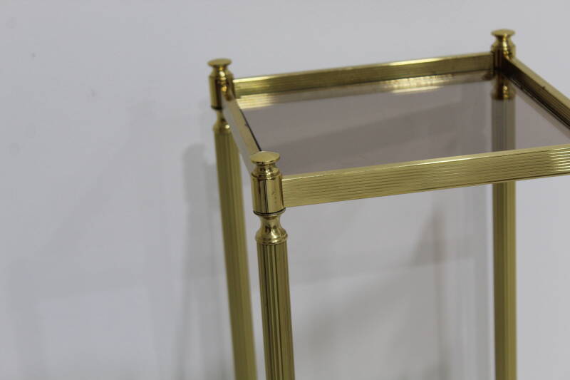 Vintage plantenstandaard, plantentafel - messing, rookglas | 00969