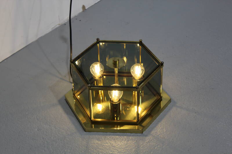 Vintage Lampe Brumberg - Messing, Rauchglas 70er