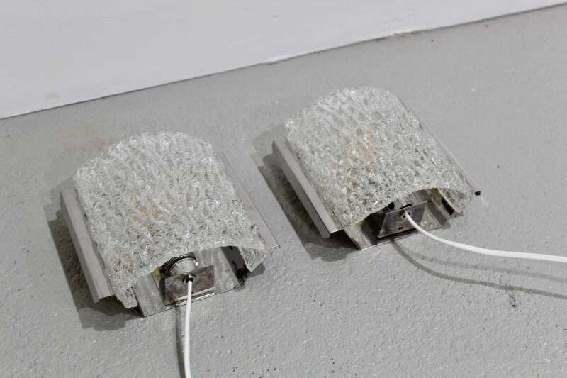 Vintage set wandlampen - glas, chroom jaren '70 | 01191
