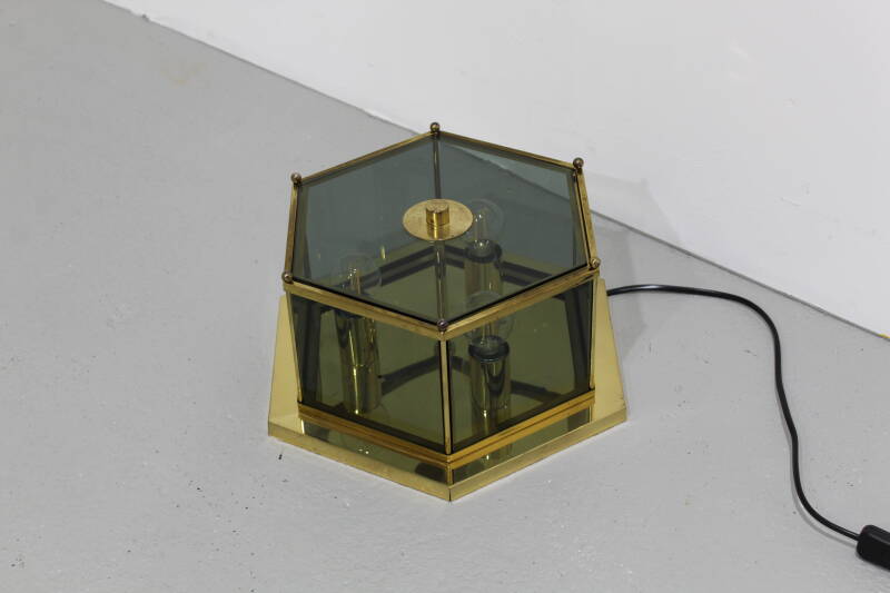 Vintage Lampe Brumberg - Messing, Rauchglas 70er