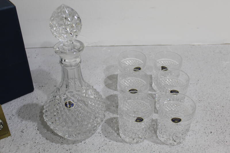 Vintage drankset kristallen karaf en whiskeyglazen - Bohemia Crystal | 01094