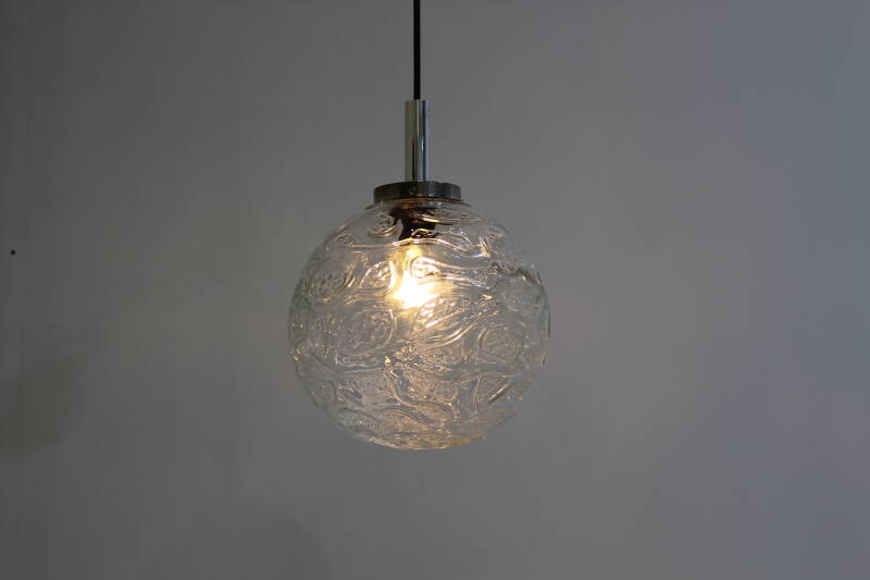 Vintage bollamp, hanglamp - chroom, transparant, jaren '70 | 00931