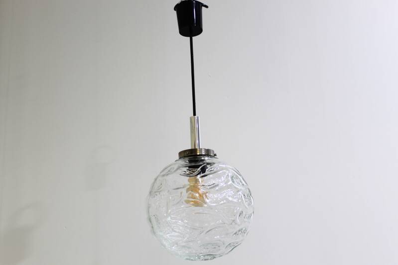 Vintage bollamp, hanglamp - chroom, transparant, jaren '70 | 00931