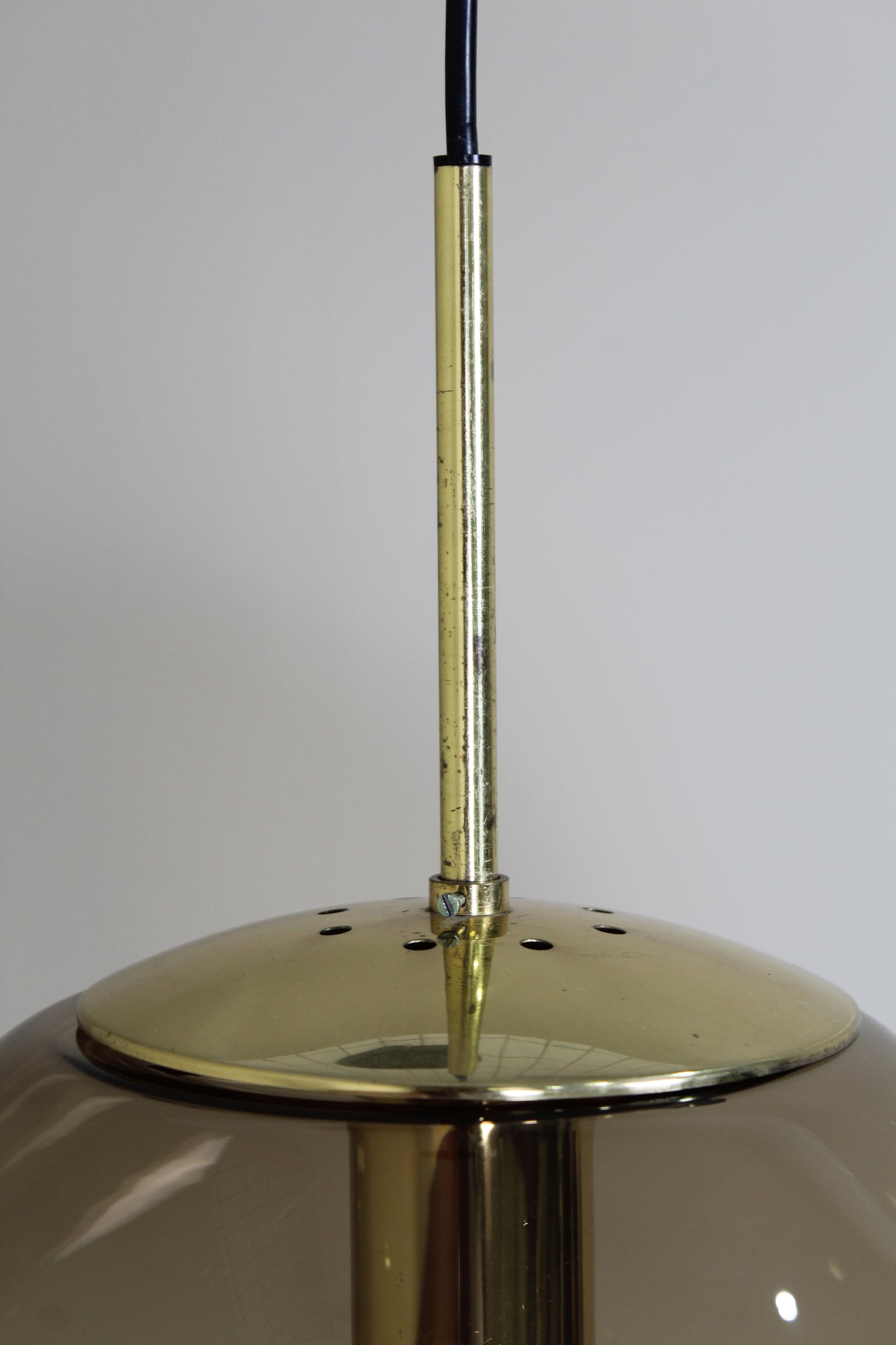 Vintage rookglas hanglamp, bollamp Glashutte Limburg